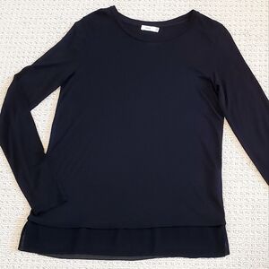 Vince Black Scoop Neck, Lightweight Tunic Top, Silk Tier Hem, Longline, Sm, EUC